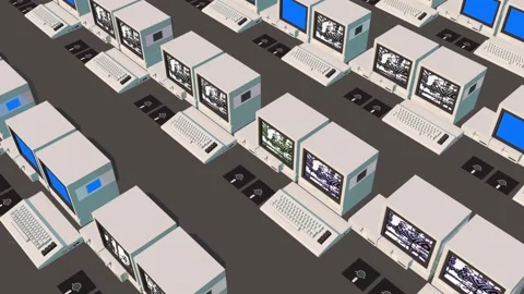 Old 8 bit retro computers. 3d animation Stock Footage 164222674