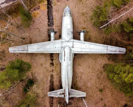 Old AN-8 plane in the forest Stock Photos