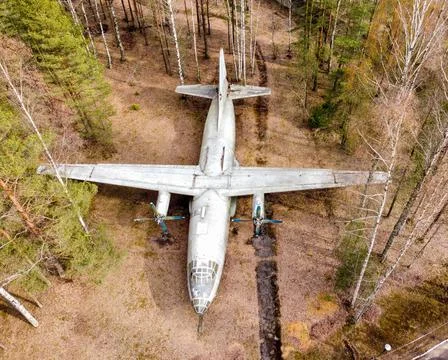 Old AN-8 plane in the forest Stock Photos