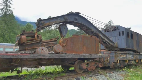 Old Abanadoned Industry Construction Train Crane, Old Rust Industrial Building Video stock 121187853