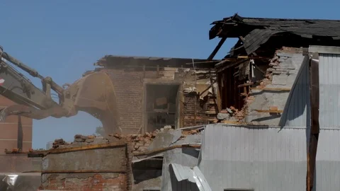 Old abandon home torn down and broken. Destroyed house being demolished. Stock Footage 92004814