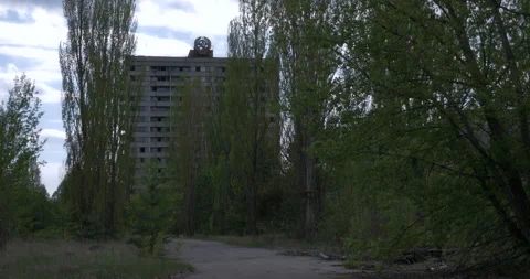 Old abandoned apartment block in Pripyat Stock Footage 200944484