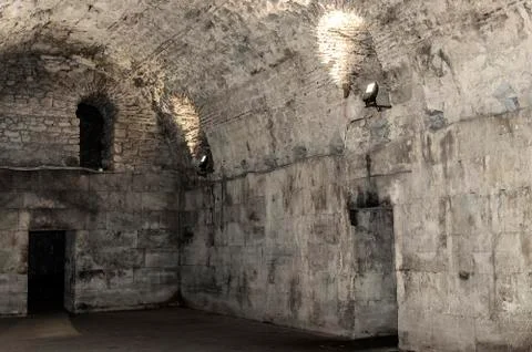 Old abandoned basement in the castle. Stock Photos