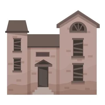 Old abandoned brick house with boarded up windows is falling apart Stock Illustration