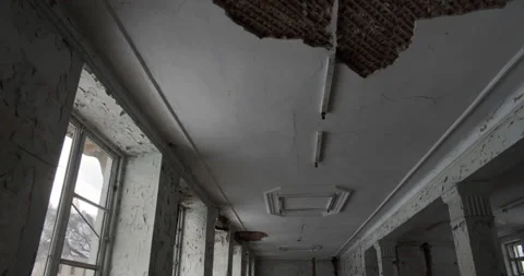 Old abandoned building interior with winter landscape outside the window Stock Footage 138850884