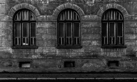 Old abandoned building with some nice symmetry Stock Photos