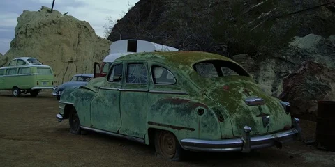 Old Abandoned Car in Ghost Town Stock Footage 75012181