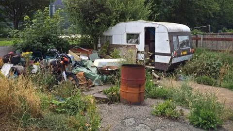 Old abandoned caravan Stock Photos