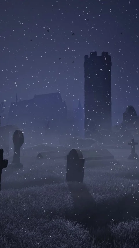 An old abandoned cemetery with empty graves next to ancient ruins. Halloween. 3D Stock Footage 317986552