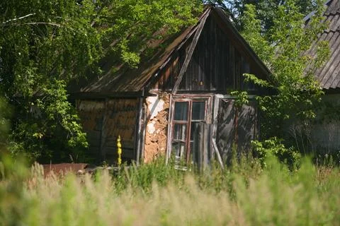 Old Abandoned Cottage Broken Window Stock Photos
