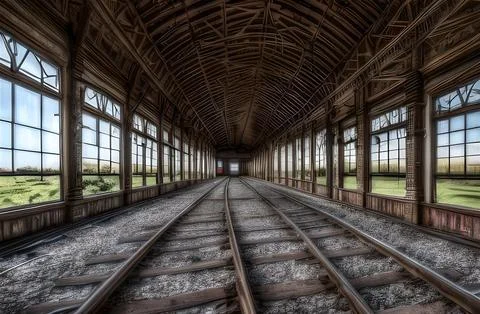 Old abandoned empty railroad train depot building. Fotos Stock