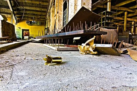 An old abandoned empty warehouse. Stock Photos