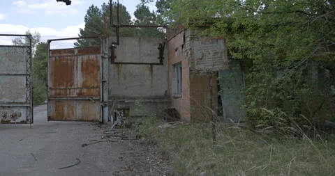 Old abandoned factory entry gate Stock Footage 200946137