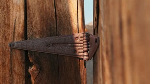 Old Abandoned Ghost Town in America with Rusty Iron Hinge on Wooden Door. Stock Footage 339506356