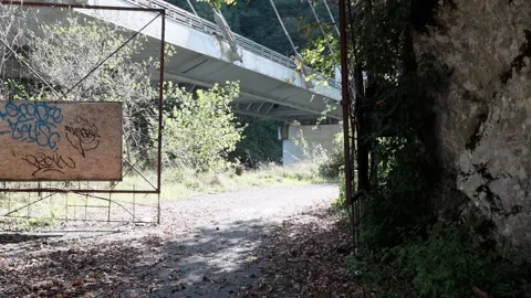 An old abandoned highway in the mountains. Rocks, mountain gorge. Stock Footage 221298162