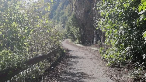 An old abandoned highway in the mountains. Rocks, mountain gorge. Stock Footage 221298198