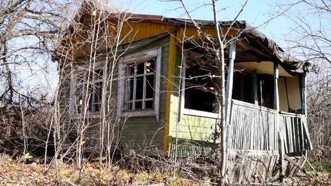 An old abandoned house Devastation Broken Windows Decline 003 Stock Footage 118502386