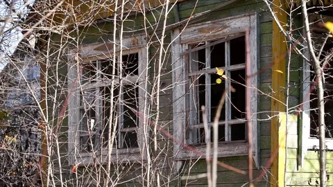 An old abandoned house Devastation Broken Windows Decline 002 Stock Footage 118502429