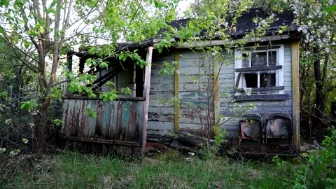 An old abandoned house Devastation Broken Windows Decline Stock Footage 132169221