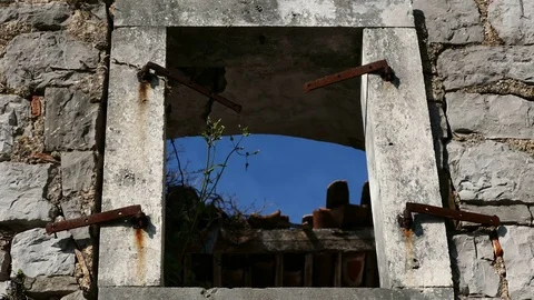 Old abandoned house made of stone, detail Stock Footage 70993568