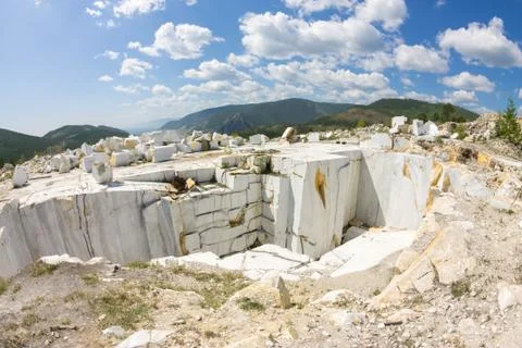 Old abandoned marble quarry in Buguldeika, Baikal Stock Photos