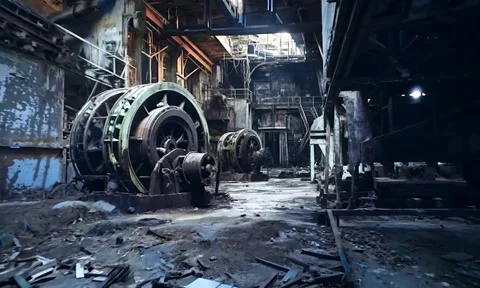Old abandoned Mining facility - post apocalyptic Stock Footage 281610191