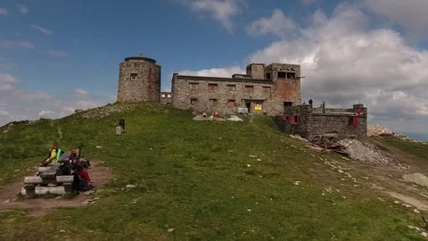 Old abandoned observatory on mount Pip Ivan in Carpathian mountains, Ukraine Stock Footage 82746486