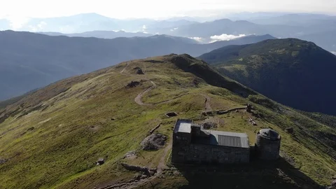 Old abandoned observatory on the mountains Pip Ivan, Carpathian,  Video stock 117366713