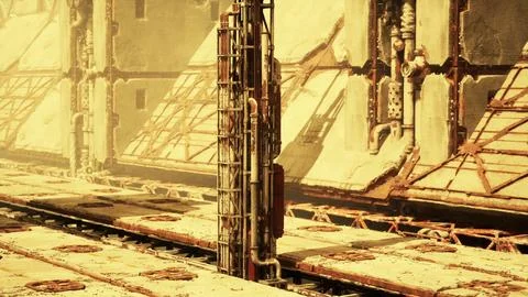 Old abandoned post-Soviet coal power plant Stock Illustration