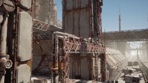 Old abandoned post-Soviet coal power plant Stock Illustration