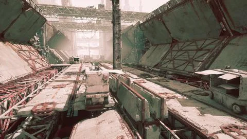 Old abandoned post-Soviet coal power plant Stock Illustration