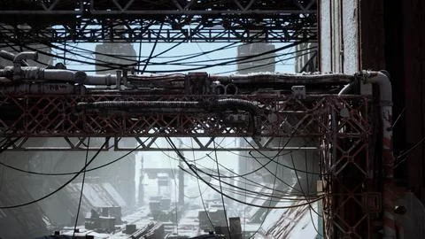 Old abandoned post-Soviet coal power plant Ilustração Stock