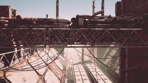 Old abandoned post-Soviet coal power plant Stock Illustration