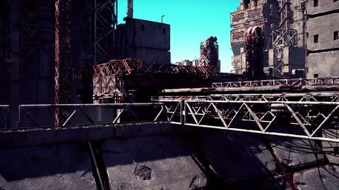 Old abandoned post-Soviet coal power plant Stock Illustration