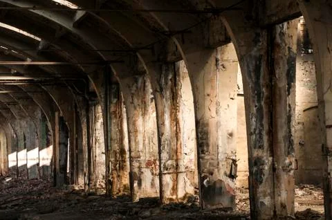 Old abandoned railway plant inside Stock Photos