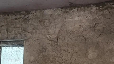 Old abandoned rural house interior cracked walls dirty windows cobwebs decay Stock Footage 339030090