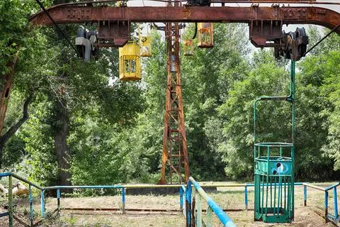 Old abandoned rusty cableway Stock Photos