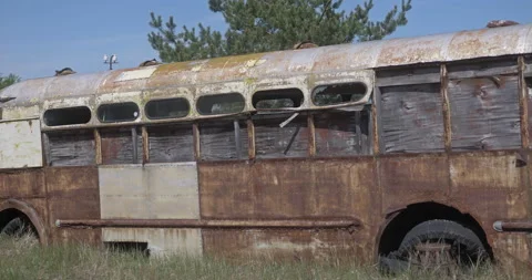 Old abandoned rusty Soviet bus Stock Footage 200948132
