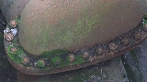 Old Abandoned Rusty Water Pipeline Gate Valve in a Concrete Chamber Stock Footage 334085897