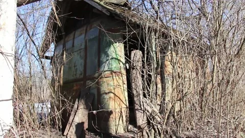 Old abandoned shed with a damaged structure Video stock 149906527