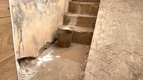 Old abandoned storage room with staircase leading to basement in building 스톡 동영상 338282996