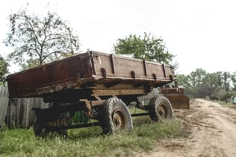 An old, abandoned trailer by the roadside Stock Photos