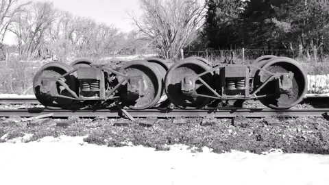 Old Abandoned Train Car Wheels B&amp;W Stock Footage 181073140