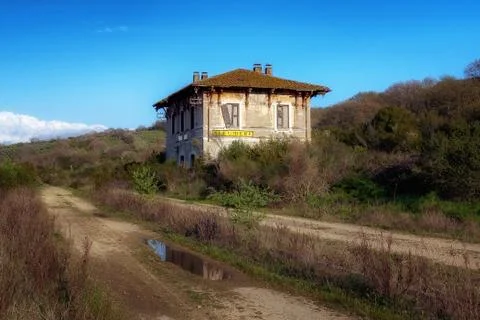 Old abandoned train station. Stock Photos