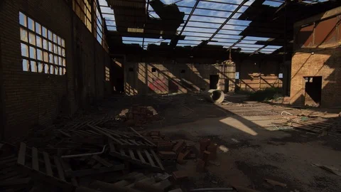 Old abandoned warehouse, Time lapse of shadows moving. 4K uhd Stock-Footage 94422755