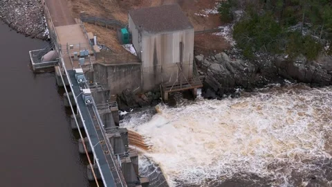 Old Abe lake spilling through Jim Falls dam Stock Footage 305773876