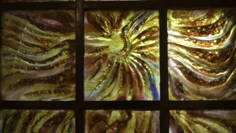 Old abstract stained glass window colorful pattern texture.. Stock Footage 85880067