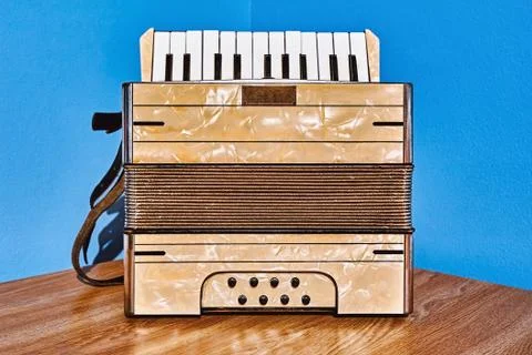 Old Accordion on the Table Stock Photos