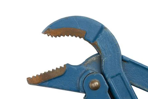Old adjustable wrench with rust stains. Pipe wrench on a white background Stock Photos