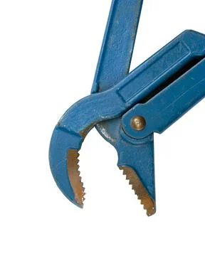 Old adjustable wrench with rust stains. Pipe wrench on a white background Stock Photos